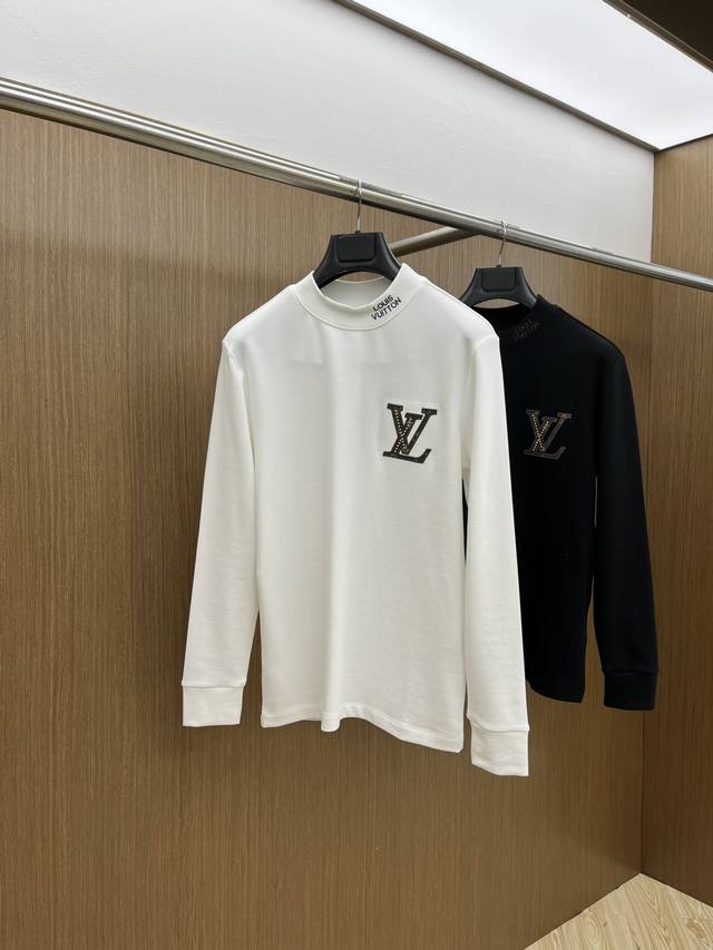 Lv 独家定制 24Ss秋冬最新款打底长袖t恤 原版定制进口双面水溶棉面料 Td手感舒适 立体刺绣工艺 时尚经典百搭 颜色：黑 白 码数：S-2Xl