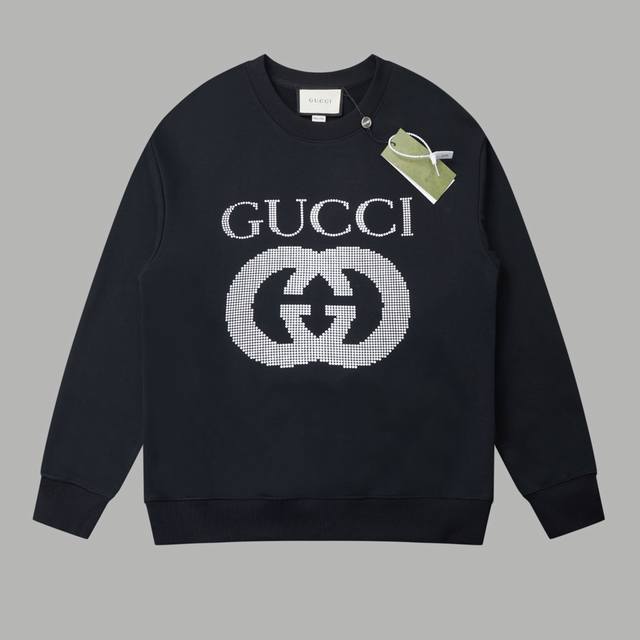 古驰 Gucci Gc 24Fw 互扣双g珠子印花套头圆领卫衣 轻奢主义 男女日常通勤穿搭必备单品 正确版本 欢迎对比 详细特征 采用420克纯棉双纱鱼鳞毛圈面