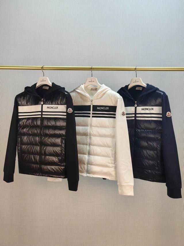 C30款#正品现货 Moncler 24秋冬男士纯棉针织拼接连帽羽绒服外套