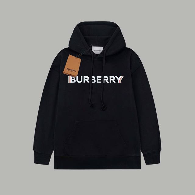 Burberry 博柏利 重叠纯色字母 毛圈长袖连帽卫衣 - 420G重磅毛圈版本 百分百纯棉独家出货 定染硫化黑无尘处理面料 -面料：420G百分百纯棉赛络纺