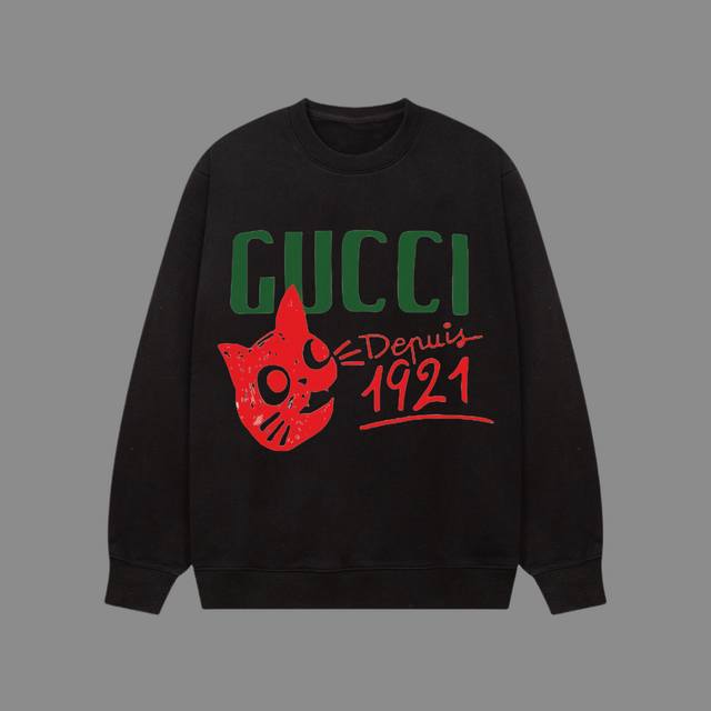 高端品质 Gucci 2024Ss秋冬装 新款系列 小猫“1921” 圆领卫衣 采用进口康丽数码直喷印花 定染高品质潮牌420G精密双股大毛圈面料 Os宽松落肩