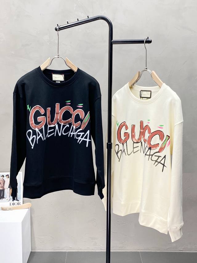 Gucci古驰&Balenciga巴黎世家独家客供秋冬新款原单男士休闲春秋套头卫衣 高端定制 高版本 时尚百搭爆款原版进口面料 领口衣摆 Logo图案设计 手感