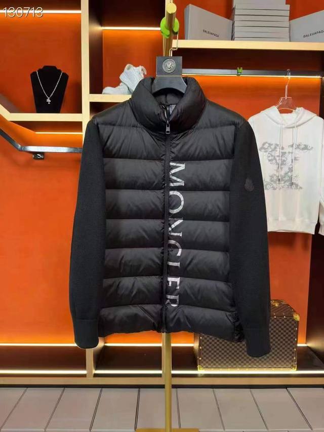 现货moncler蒙口 男士黑色高领羽绒拼接针织夹克外套 1-5码