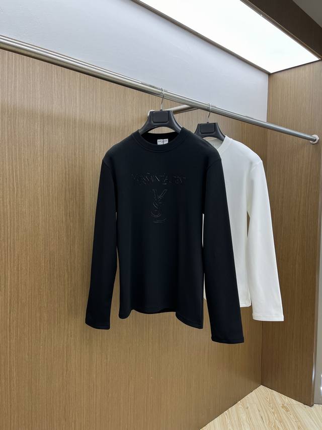 Ysl 独家定制 24Ss秋冬最新款打底长袖t恤 原版定制进口双面水溶棉面料 Td手感舒适 立体刺绣工艺 时尚经典百搭 颜色：黑 白 码数：M-3Xl