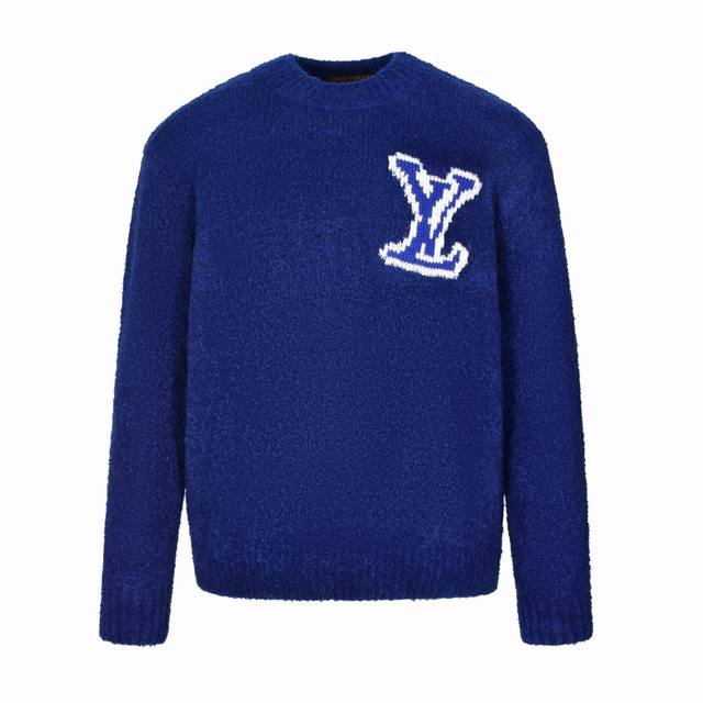 官网1:1原单品质 Lv 22Fw 镜像logo嵌花毛衣 经典蓝 原9,850购入，定织定染60%绵羊毛蓝色羊毛圈圈纱，蓝里透黑的圈纱线延展性高弹力性好，区别市