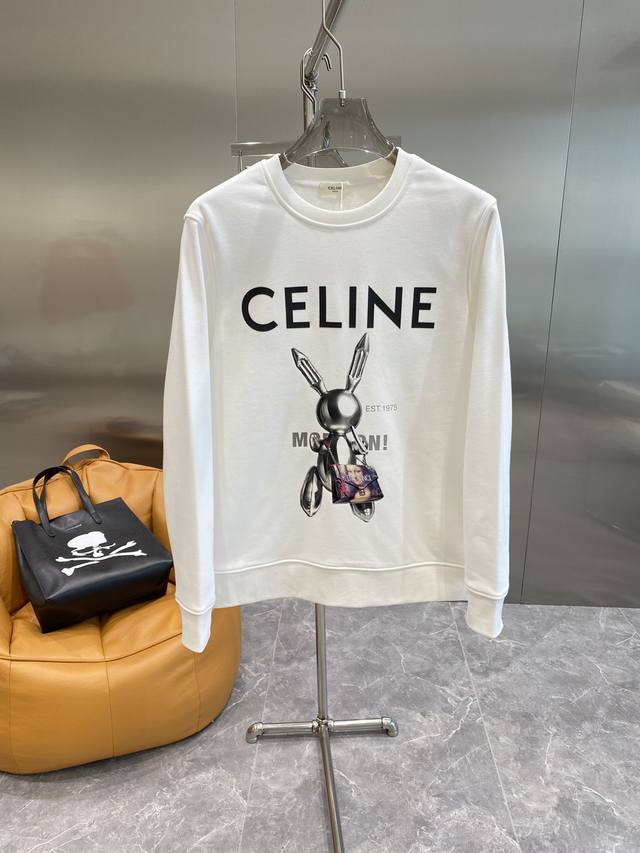 Celine 赛琳 24Ss新款潮流经典卫衣，精致裁剪，高品质工艺！采用定织定染纯棉面料420克左右纯棉卫衣面料！图案进口数码印花工艺，耐穿耐洗久穿不变型，微阔