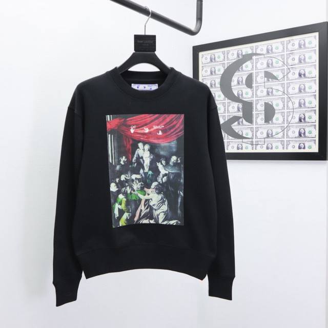 Off-White 24Ss新款潮流经典卫衣，精致裁剪，高品质工艺！采用定织定染纯棉面料420克左右纯棉卫衣面料！图案进口数码印花工艺，耐穿耐洗久穿不变型，微阔