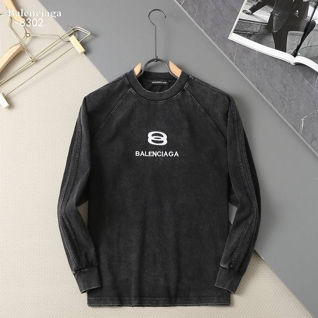 Balenciaga 面料：纯棉平纹长t 380G 颜色：白色 雪花灰 尺码：M L Xl Xxl 3Xl 男女同款