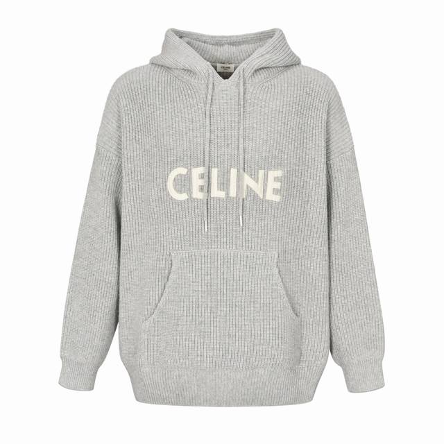 隔天到货 官网1:1原单品质 Celine 22Fw 贴布连帽毛衣 灰色 原12,500购入，面料采用最接近原版的75羊毛25安哥拉兔毛，采用定制膨体混纺羊毛绒