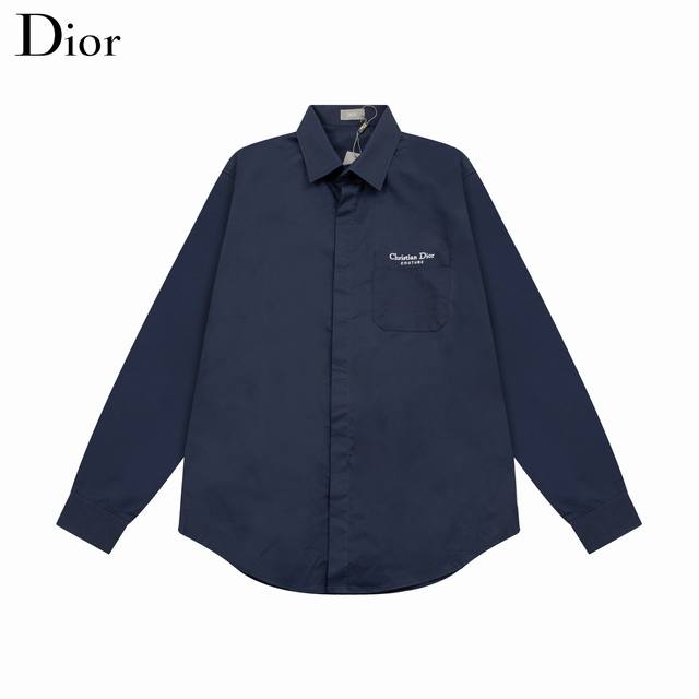 Dior 迪奥 爆款来袭 简约百搭款口袋字母logo标语刺绣长袖衬衫 2024Ss官网新款长袖 衬衫 衬衣，精美刺绣logo 高端版本，专柜定制面料 透气舒适度