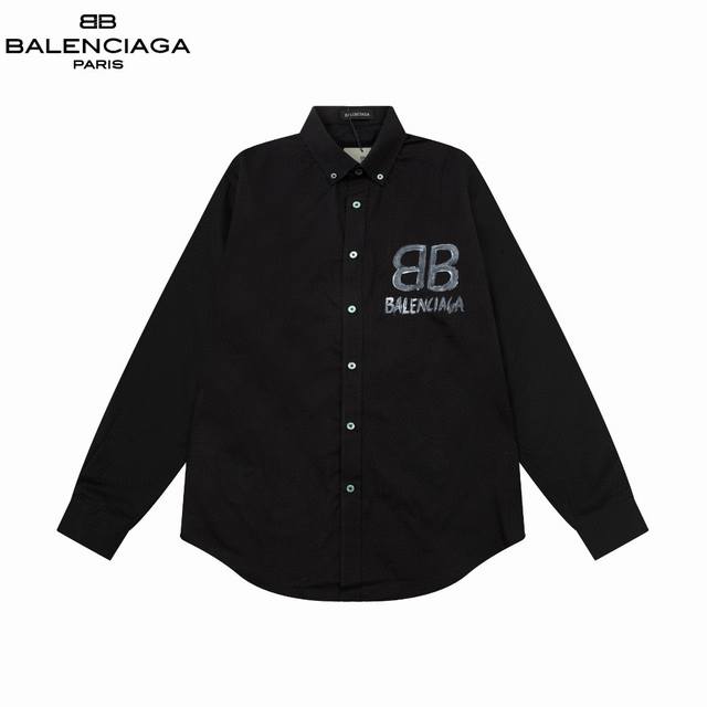 Balenciaga 巴黎 爆款来袭 艺术气息 双b字母手绘涂鸦夜荧光变色logo印花长袖宽松版型衬衫 2024Ss官网新款长袖 衬衫 衬衣，精美手绘logo