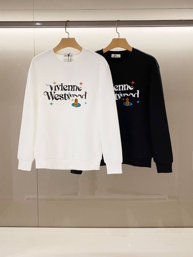 新品 贸易公司渠道稀出，2024秋冬新款vivienne Westwood 西太后贴布印花标识男士加绒圆领卫衣.此款卫衣衫选用客供进口针织加绒棉布制成，该面料手