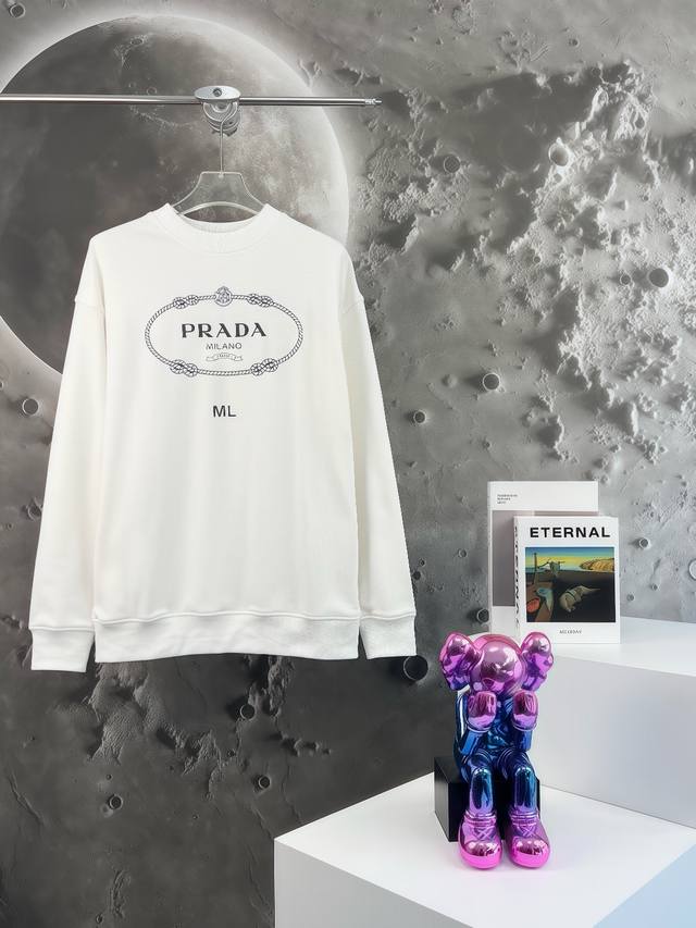 Prada 普拉达印花圆领毛圈卫衣 1:1对版面料420克毛圈高克重百分百纯棉 提前做过预缩水1×1双纱洗一辈子都不会变形的 男女同款 官网细节 经典ml字母l