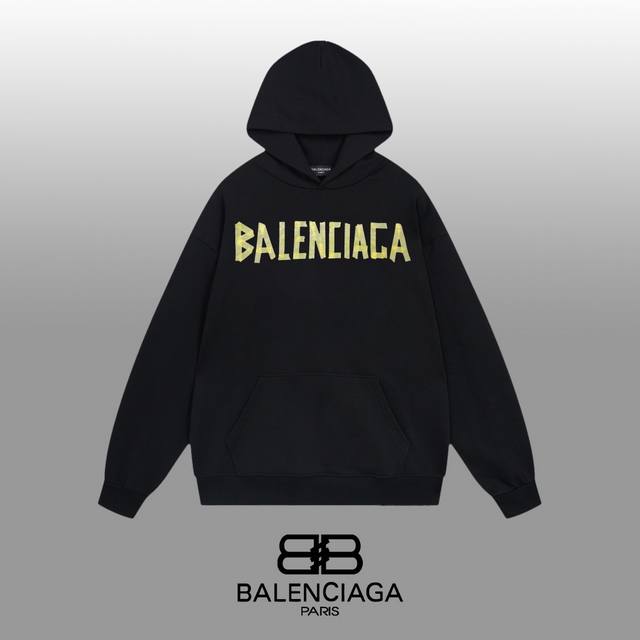 Balenciaga 巴黎世家 24Ss 经典连帽卫衣 1:1对版定制面料420克大毛圈高克重百分百纯棉 双针车线跨缝工艺 配套同缸1X1紧密高克重螺纹 螺纹有