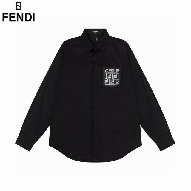 Fendi 芬迪 爆款来袭 胸前口袋徽章logo长袖衬衫 2024Ss官网新款长袖 衬衫 衬衣 高端版本，专柜定制面料 透气舒适度高，精工制作，细节处理完美无可