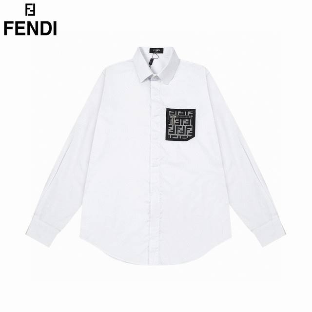 Fendi 芬迪 爆款来袭 胸前口袋徽章logo长袖衬衫 2024Ss官网新款长袖 衬衫 衬衣 高端版本，专柜定制面料 透气舒适度高，精工制作，细节处理完美无可