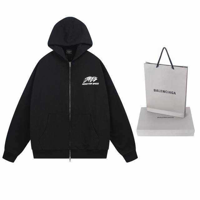 实拍图 顶级版本.官网品质 Balenci*Ga 巴黎.Ss24新款balenciaga 极品飞车 :集结合作系列.前后直喷印花拉链开衫连帽卫衣.砖柜同步.第一