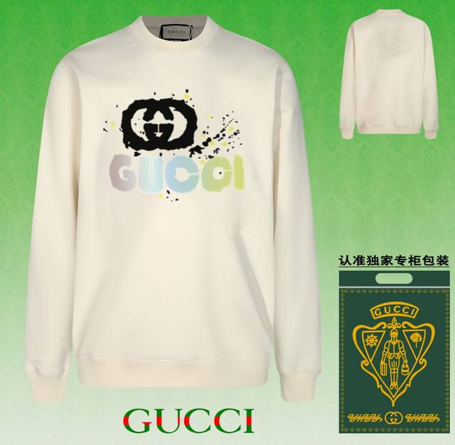 高版本卫衣 配独家图片包装 长期现货 Gucci 古驰 采用440G重磅面料 区别市场通货 2025 早春t台走秀款，专柜在售，精致印花圆领毛圈卫衣 高端双股纯