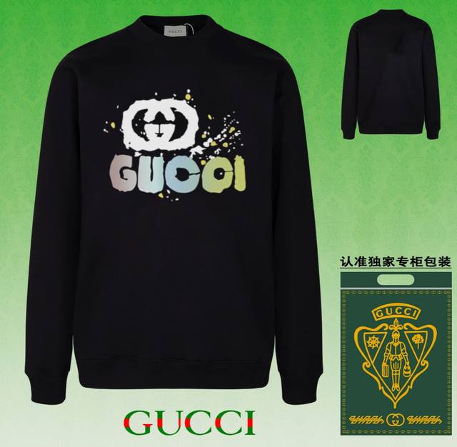 高版本卫衣 配独家图片包装 长期现货 Gucci 古驰 采用440G重磅面料 区别市场通货 2025 早春t台走秀款，专柜在售，精致印花圆领毛圈卫衣 高端双股纯