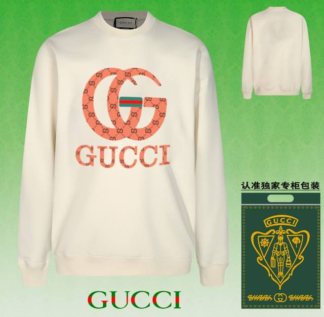 高版本卫衣 配独家图片包装 长期现货 Gucci 古驰 采用440G重磅面料 区别市场通货 2025 早春t台走秀款，专柜在售，精致印花圆领毛圈卫衣 高端双股纯