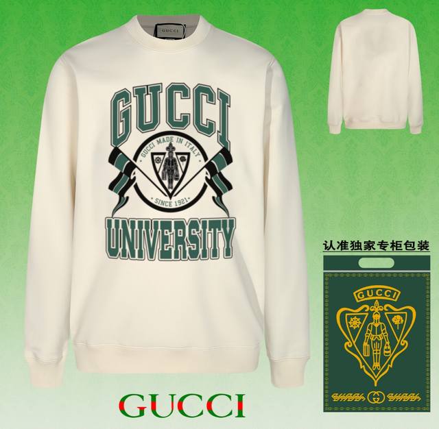 高版本卫衣 配独家图片包装 长期现货 Gucci 古驰 采用440G重磅面料 区别市场通货 2025 早春t台走秀款，专柜在售，精致印花圆领毛圈卫衣 高端双股纯