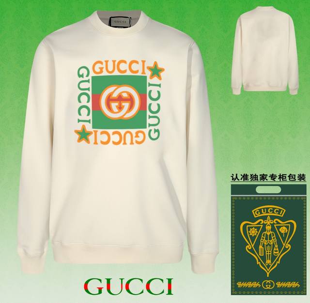 高版本卫衣 配独家图片包装 长期现货 Gucci 古驰 采用440G重磅面料 区别市场通货 2025 早春t台走秀款，专柜在售，精致印花圆领毛圈卫衣 高端双股纯