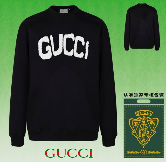 高版本卫衣 配独家图片包装 长期现货 Gucci 古驰 采用440G重磅面料 区别市场通货 2025 早春t台走秀款，专柜在售，精致印花圆领毛圈卫衣 高端双股纯