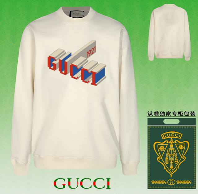 高版本卫衣 配独家图片包装 长期现货 Gucci 古驰 采用440G重磅面料 区别市场通货 2025 早春t台走秀款，专柜在售，精致印花圆领毛圈卫衣 高端双股纯