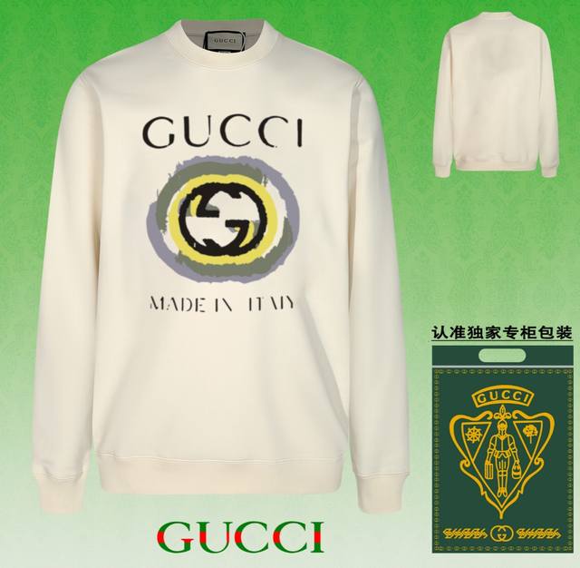 高版本卫衣 配独家图片包装 长期现货 Gucci 古驰 采用440G重磅面料 区别市场通货 2025 早春t台走秀款，专柜在售，精致印花圆领毛圈卫衣 高端双股纯