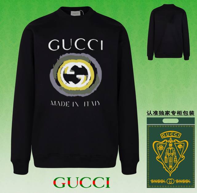 高版本卫衣 配独家图片包装 长期现货 Gucci 古驰 采用440G重磅面料 区别市场通货 2025 早春t台走秀款，专柜在售，精致印花圆领毛圈卫衣 高端双股纯